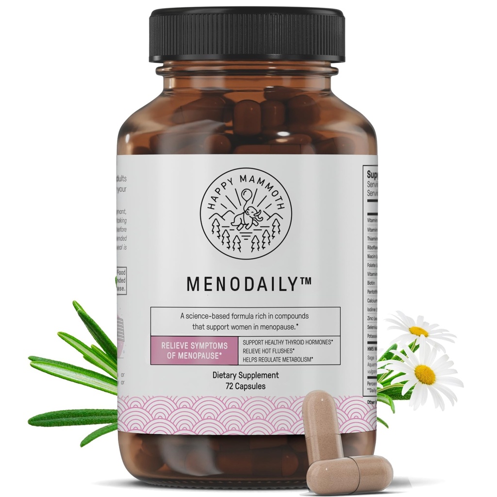Happy Mammoth Meno Daily Menopause Vitamins & Supplements for Women, Boost Metabolism, Healthy Skin, Hair and Nails, Hot Flash, Mood Support, 72 Capsules
