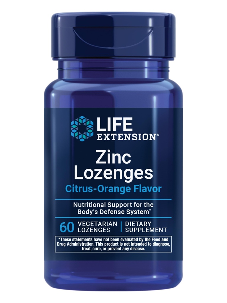 Extensión de la vida Zinc Lozenges – Sabor de Citrus-Orange – para la síntesis saludable de proteínas &amp; salud inmunitaria - Suplemento de gestión de la inflamación - Gluten-Free, Non-GMO – 60 Lozenges vegetarianos