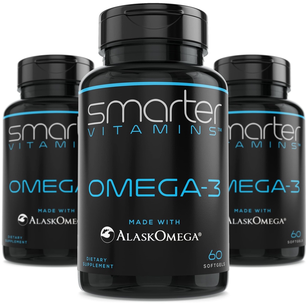 (3 Pack) Más inteligente Omega 3 Fish Oil, Berry Flavor, Burpless, Tasteless, 2000mg, DHA EPA Triple Strength Brain, Hecho con AlaskOmega®
