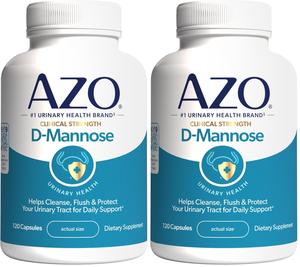 AZO D Mannose Urinary Tract Health, Cleanse, Flush &amp; Protect The Urinary Tract, No.1 Pharmacist Recommended Brand, Clinical Strength, Non-GMO, 120 Count (Pack of 2)