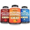 Nutrivein Premium Liposomal Glutathione, Apple Cider Vinegar Capsules, & Vitamina C Suplemento Bundle: Vitamina C, ACV Capsules, & Glutathione Suplemento Bundle for Cellular Defense & Detox