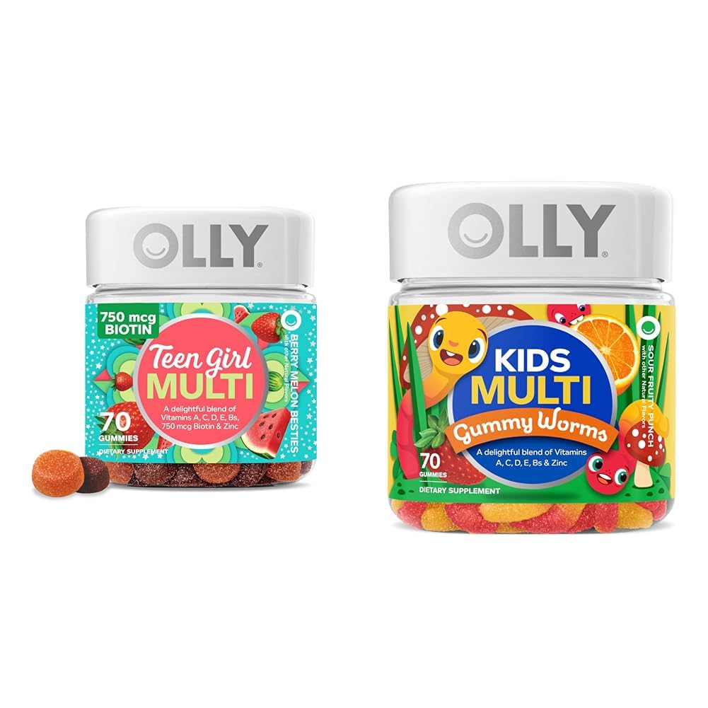 OLLY Chica Adolescente Multi Gummy, Niños Multivitamínico Gummy Worms, Vitaminas, Minerales, Immune Support, 35 &amp; 45 Day Supply