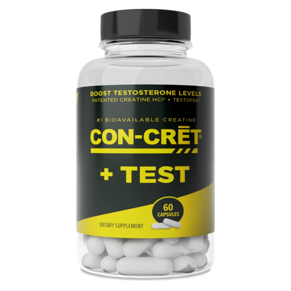CON-CRET®+ Test, CON-CRET® Patented Creatine HCl Ahora con Testofen®, Boost Testosterone Levels, 60 cápsulas