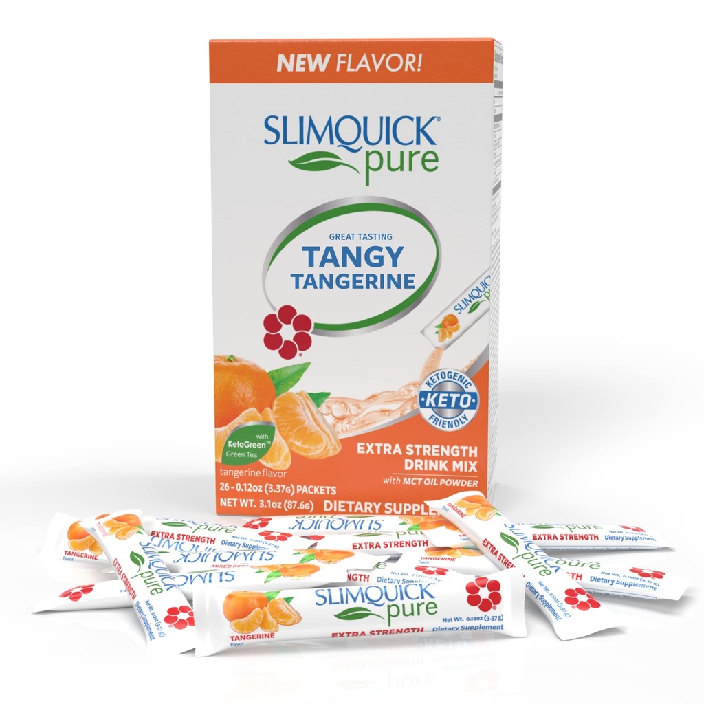 SlimQuick Extra Strength Weight Management Drink Mix for Women, Tangerine - Helps Metabolism, Keeps Full for Longer with Green Tea, Caffine, Chaste Tree, Rhodiola Extract - 26 Counts