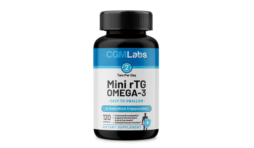 rTG Omega 3 Fish Oil Suplemento dietético - Alta Absorción " Fast Acting, Burpless Fish Oil Supplement from Anchovy. re-esterified Triglyceride w/EPA & DHA (como rTG) 960mg - 120 Softgels by CGM Labs