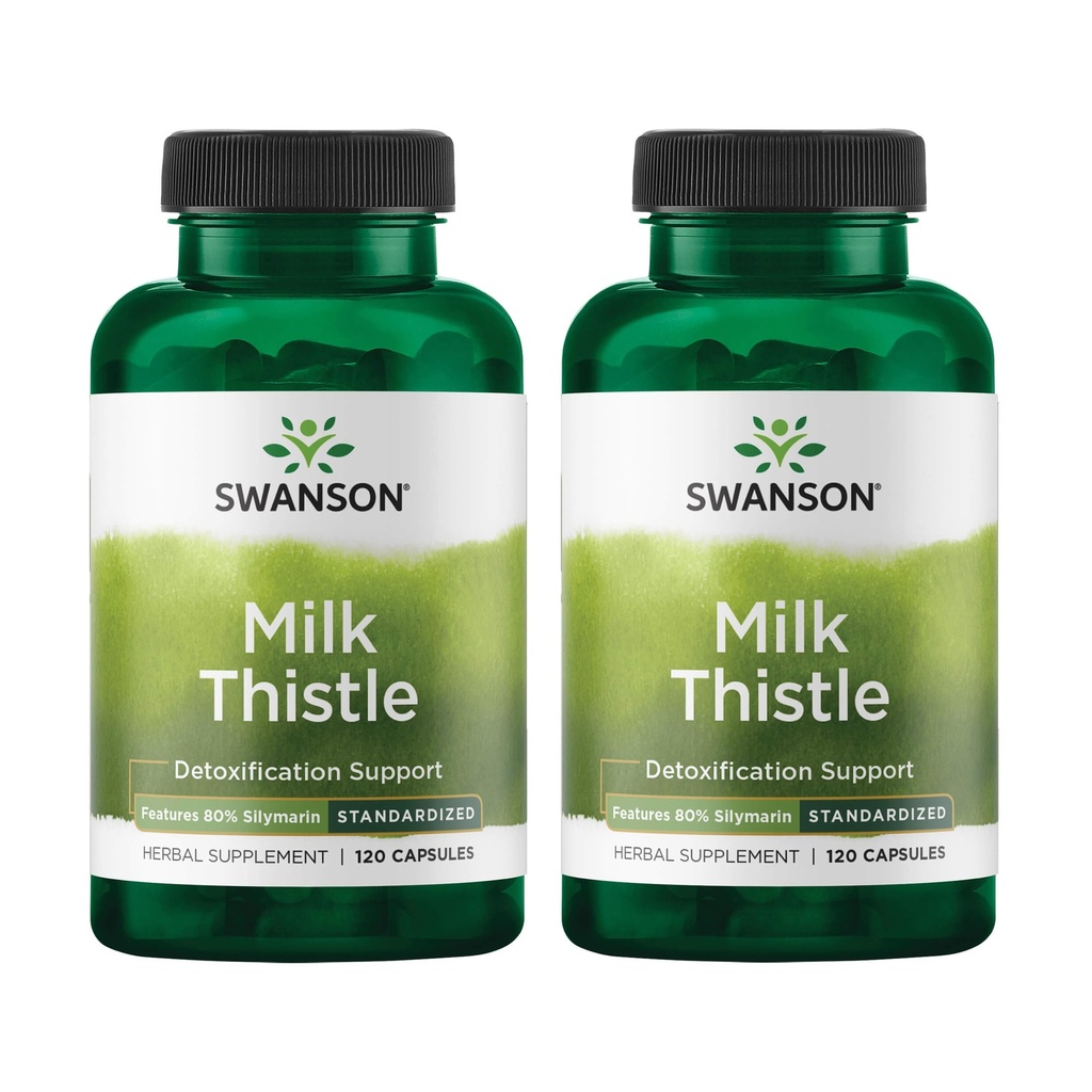 Swanson Milk Thistle (Standardized) - Herbal Liver Support Supplement w/ 80% Silymarin - Natural Formula Helping to Maintain General Health &amp; Wellbeing - (120 Capsules) (2 Pack)