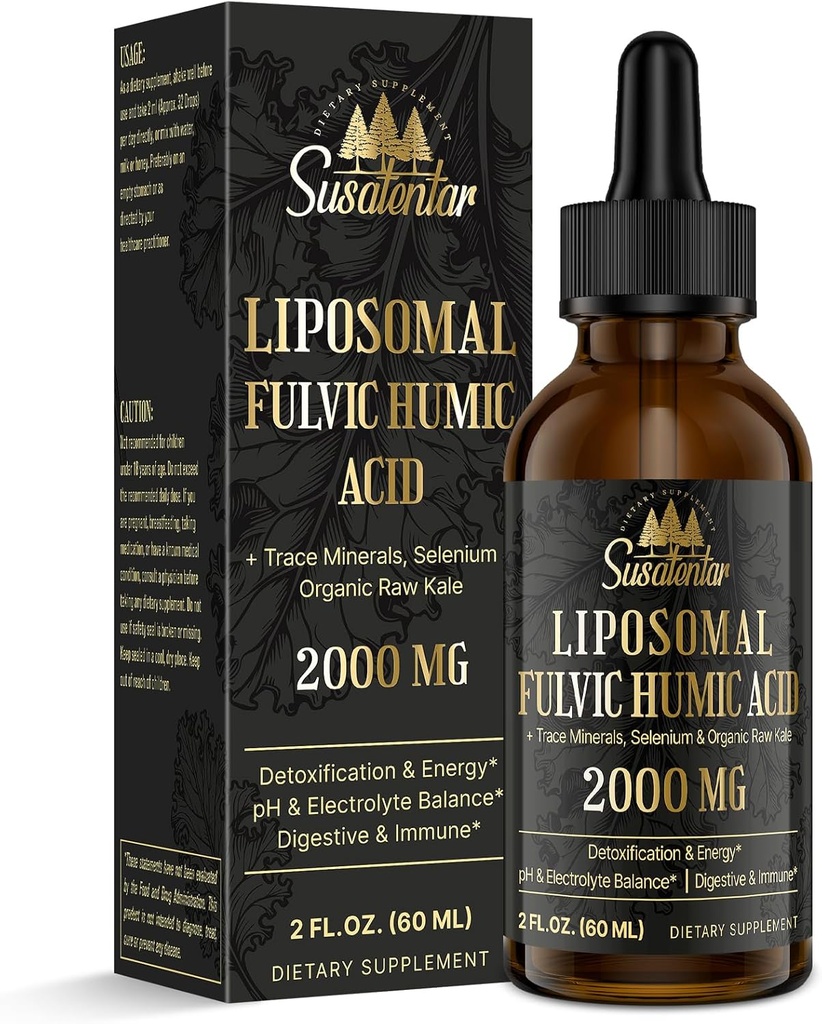 Trace Minerals Electrolytes Drops 2000 MG | Liquid Liposomal Fulvic Humic Acid Supplement | 85+ Trace Minerals | Hydration | Detoxification | Energy | pH Balance | Digestion | Immunity | 2 Oz