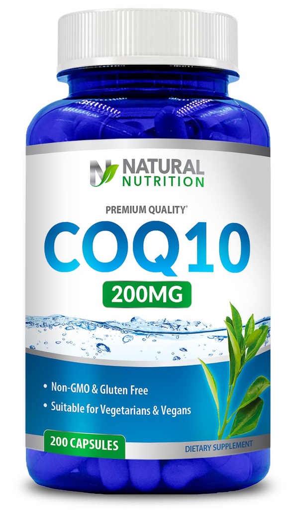 Genérico de vitamina natural Coq10 200mg, 200 cápsulas, absorción rápida - Gluten libre " no GMO