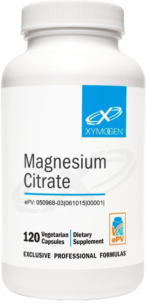 XYMOGEN Magnesium Citrate Capsules - Suplemento Magnesio Vegano para Mujeres + Hombres - Regularidad, Musculo, Hueso + Suplementos de Salud del Corazón (120 cápsulas)