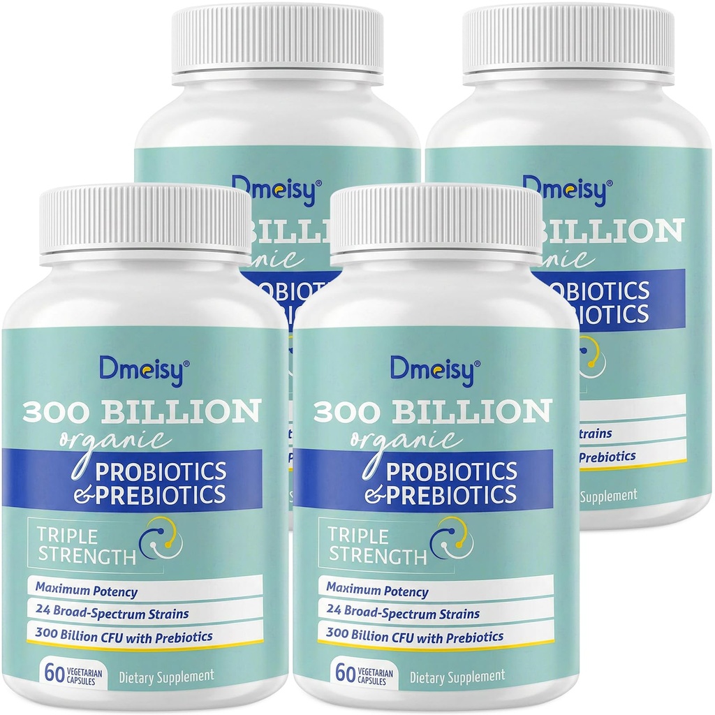 Probióticos para Mujeres y Hombres, 300 millones de millones de francos CFU 24 Strains Probióticos + 15 hierbas orgánicas Prebióticos Blend, Estante Stable Gut Health Supplement for Digestive Immune & Whole-Body Health, 8 Month Supply