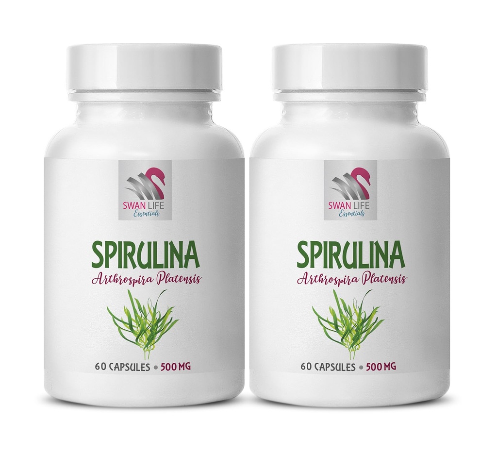 chlorella capsules - spirulina and chlorella capsules - SPIRUILINA 500MG - immune support supplement - hair skin and nails vitamins - spirulina chlorella powder organic - brain supplement - 2 bottles