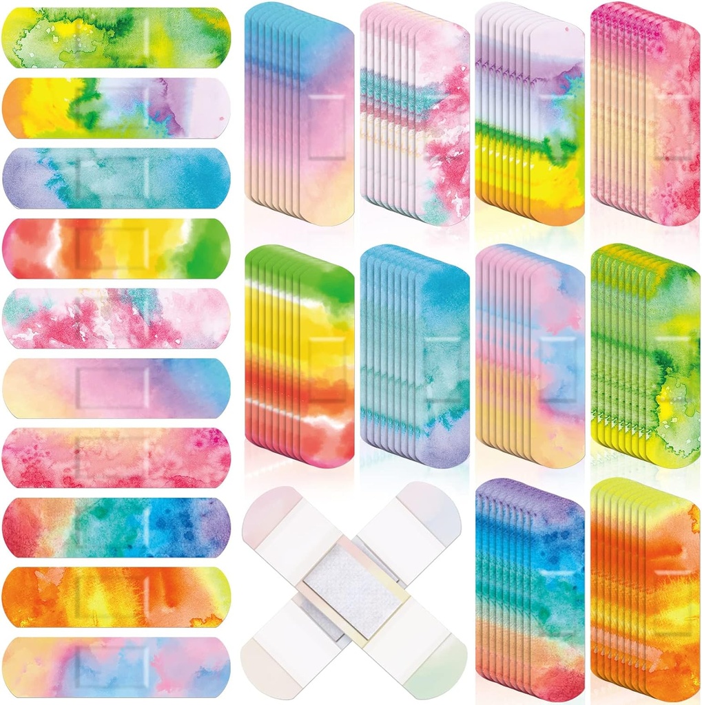 Lounsweer 120 Pcs Kids Bandages Bulk Tie Dye Pastel Coloreado Bandages para Kid Cute Waterproof Flexible Adhesive Tap Breathable Care for Child Baby Toddler Cut Scrapes Wounds Burn, 10 Style(Tie Dye)