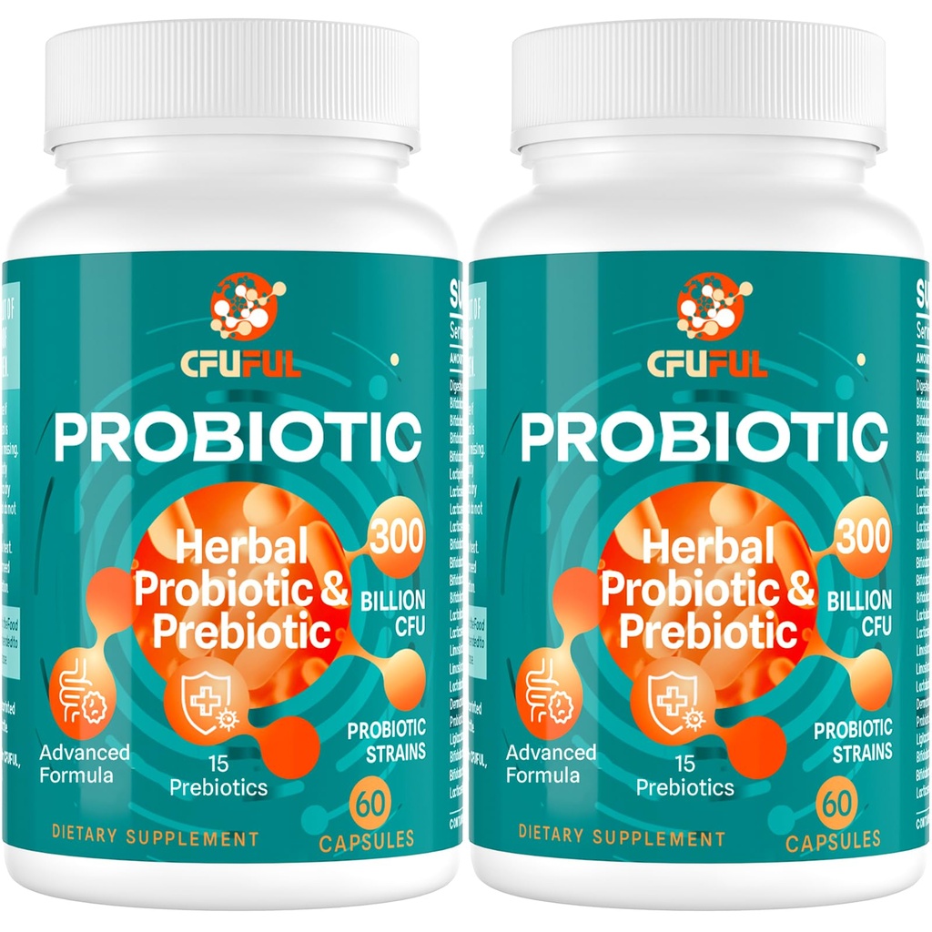 Probióticos para Mujeres &amp; Hombres - 300 Billones CFU, 24 Strains Probiótico + 15 Hierbas Orgánicas Prebióticos Blend, para Salud de Gut Digestivo Global, Inmune, Estreñimiento &amp; Bloating, Estable de Estante - 4 Mes
