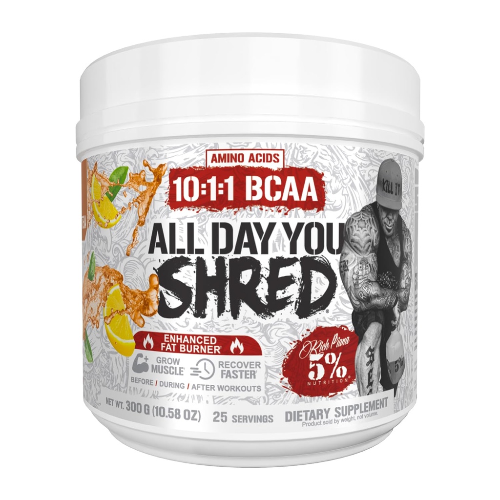 5% Nutrición AllDayYou Shred BCAA Powder ← Amino Acid Suplemento para la Gestión de Peso Silencio Elite Fat Burning & Energy with Hydration, Endurance & Recovery (Southern Sweet Tea)