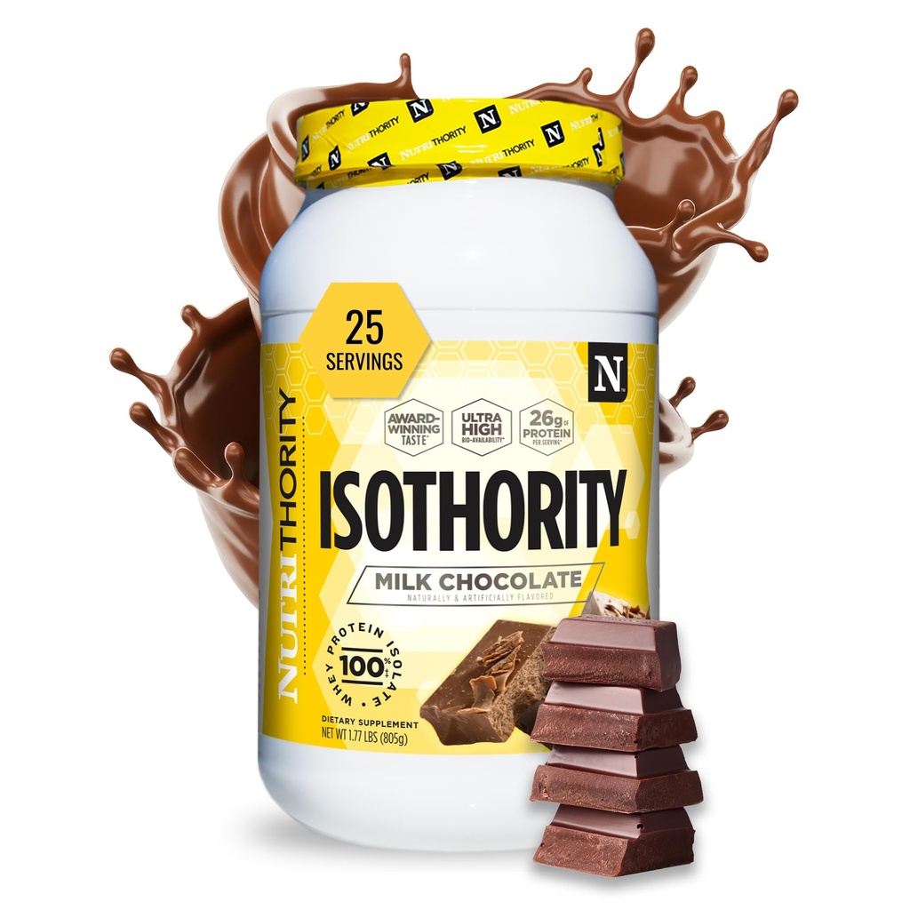 Isothority Whey Protein Isolate, Milk Chocolate, 2 lb - Ultra Absorbable Aminoácidos de cadena ramificado (BCAA) Polvo con 25g Proteína por ser, bajo carbohidrato - Construir músculo y recuperación acelerada