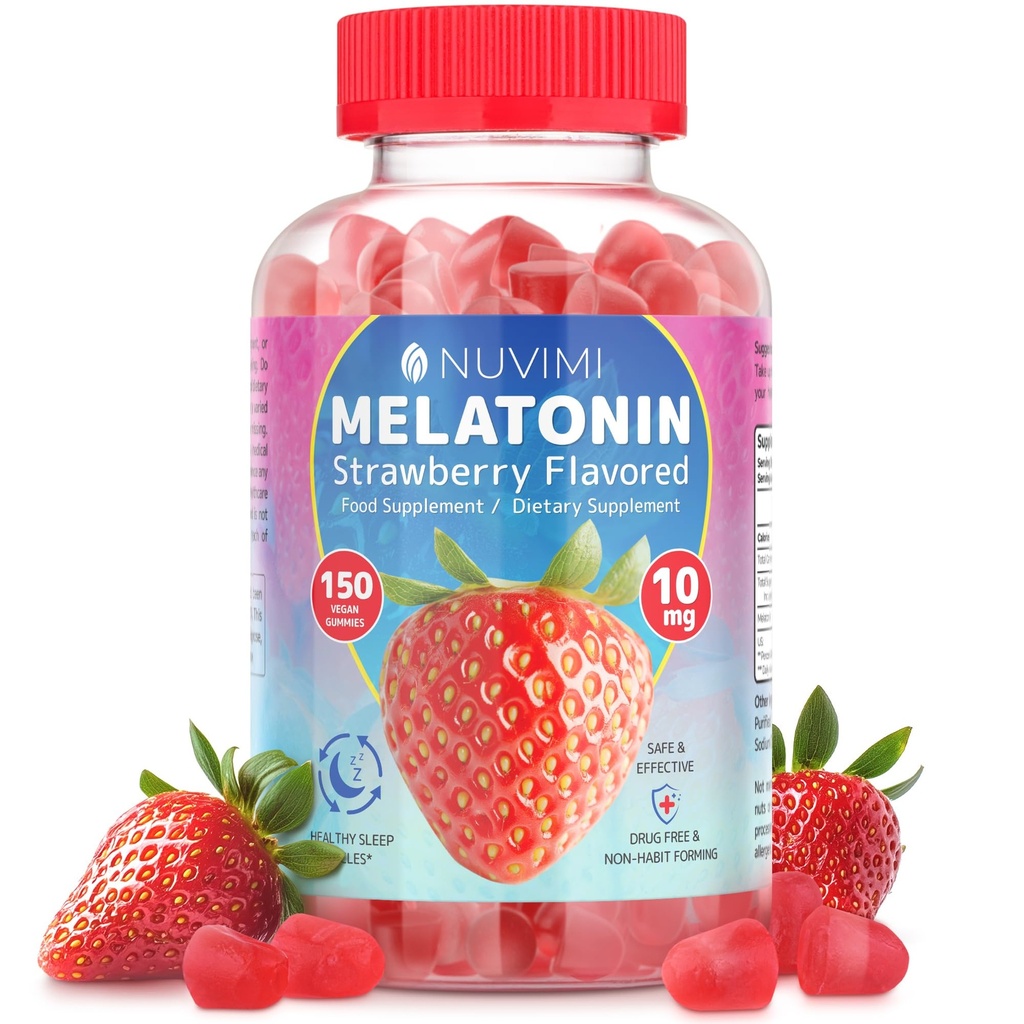 Melatonina Gummies - 10 mg Fresa Flavored Suplemento alimenticio dietético para ayudar a dormir - 150 Gummies Vegan