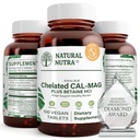 Natural Nutra Magnesio de calcio Chelated 1000/500 mg Suplementos Plus Betaine HCL - Cal mag Chelated mejora la densidad de los huesos, apoya el músculo, los dientes, la salud cardiovascular y nerviosa, 100 tabletas Vegan