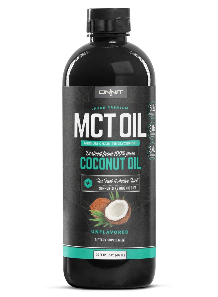Onnit MCT Petróleo - Aceite de coco puro MCT, dieta cetogénica y paleo optimizado con C8, C10, ácido laúrico - perfecto para el café, las sacudidas y la cocina (Flavorless - 24oz)