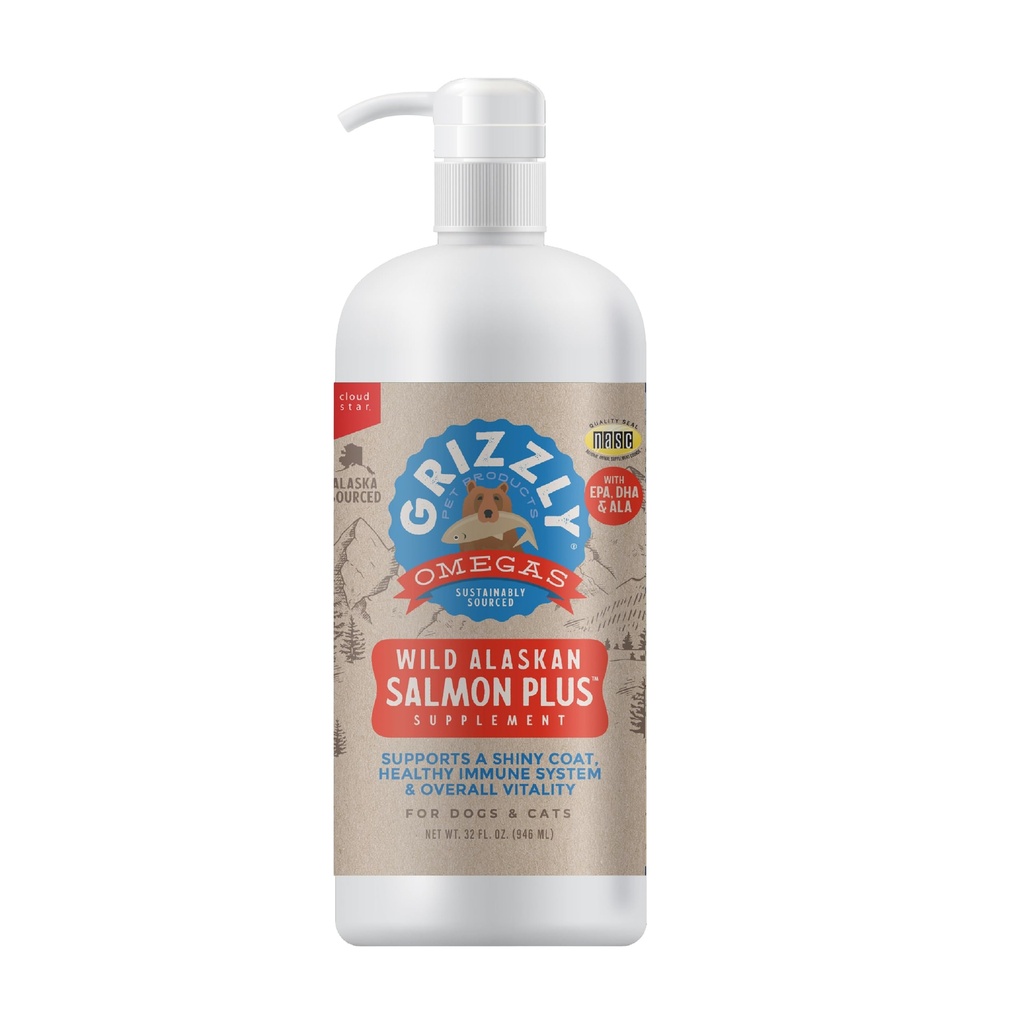 Grizzly Pet Products Salmon Plus Omega 3-6-9 Suplemento alimenticio para perros y gatos, 32 onzas