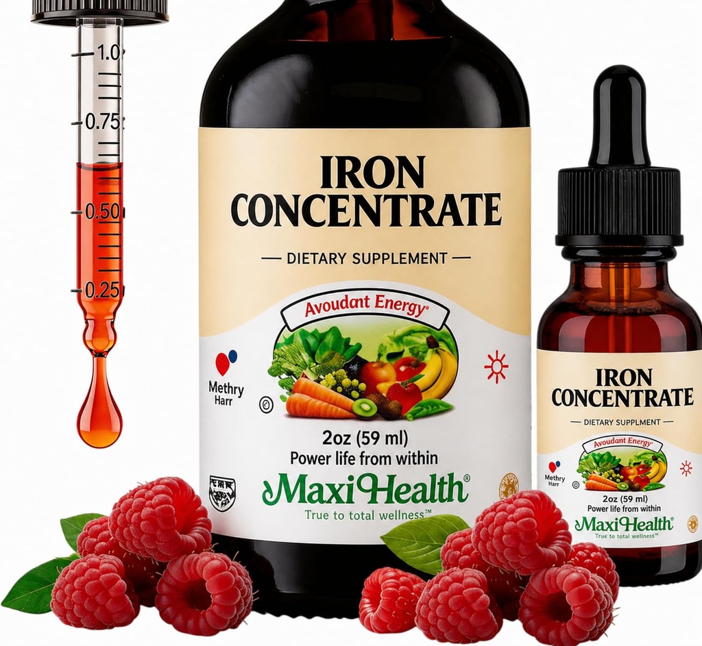 Maxi Health Iron Suplemento 15mg Por ML – Aumentar los niveles de energía y sangre sin Nausea o estreñimiento – gotas de hierro líquido para hombres, mujeres y niños – 2 oz. (2 oz, 2 Pack)