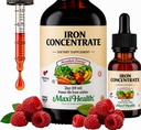 Maxi Health Iron Suplemento 15mg Por ML – Aumentar los niveles de energía y sangre sin Nausea o estreñimiento – gotas de hierro líquido para hombres, mujeres y niños – 2 oz. (2 oz, 2 Pack)
