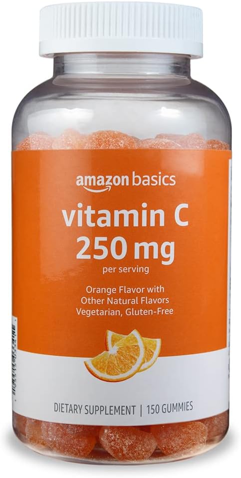 Basics Vitamina C 250 mg Gummies, Naranja, 150 Cuenta (2 por Servo), Salud Inmune (antes Solimo)