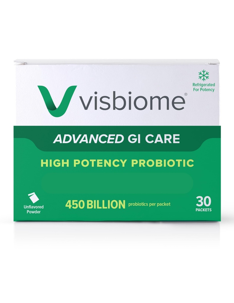 Visbiome® Advanced GI Care - High Potency Probiotic 450 Billion Strength - 30 Packets Unflavored Powder - Original De Simone Formulation - Cold en Reciclable Cooler con Monitor de Temperatura.