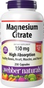 Webber Naturals Citrato de magnesio, 150 mg por cápsula, 250 cápsulas, alta absorción, ayuda a apoyar los huesos, dientes y el músculo adecuado " Función del corazón, gluten " lácteo