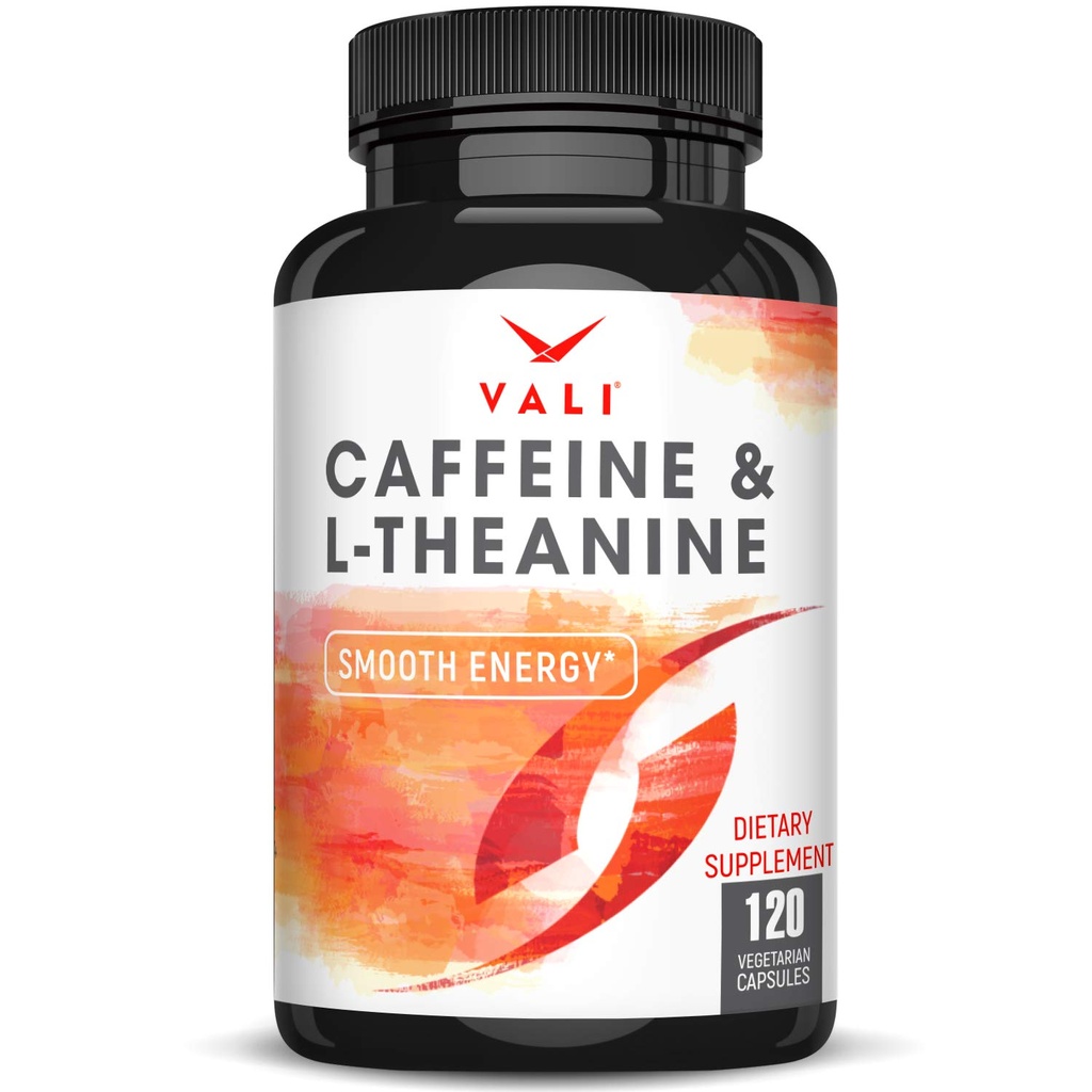 VALI Caffeine 50mg " L Theanine 100mg - Caffeine Pills " L-Theanine for Smart Smooth Energy " Focus Supplement. Nootropic Brain Booster Cognitive Support Stack & Focused Clarity. 120 cápsulas de verduras