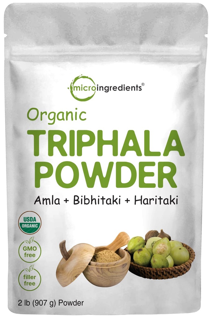 Micro Ingredientes Orgánica Triphala Powder, 2 Libras (Amla + Haritaki + Bibhitaki) ← India Origin, Herbal Adaptogen Suplemento, Apoya Colon &amp; Immune Health latitud Vegan, No GMOS
