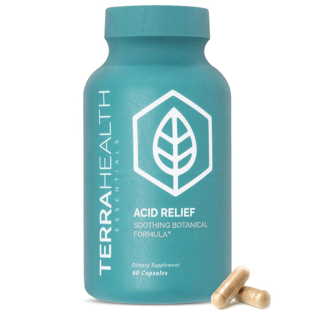 Terra Health Essentials - Acid Relief ← Alivio de Reflujo de Ácido All-Natural, Heartburn, Suplemento de Indigestión TEN 30-Day Supply (60 cápsulas)