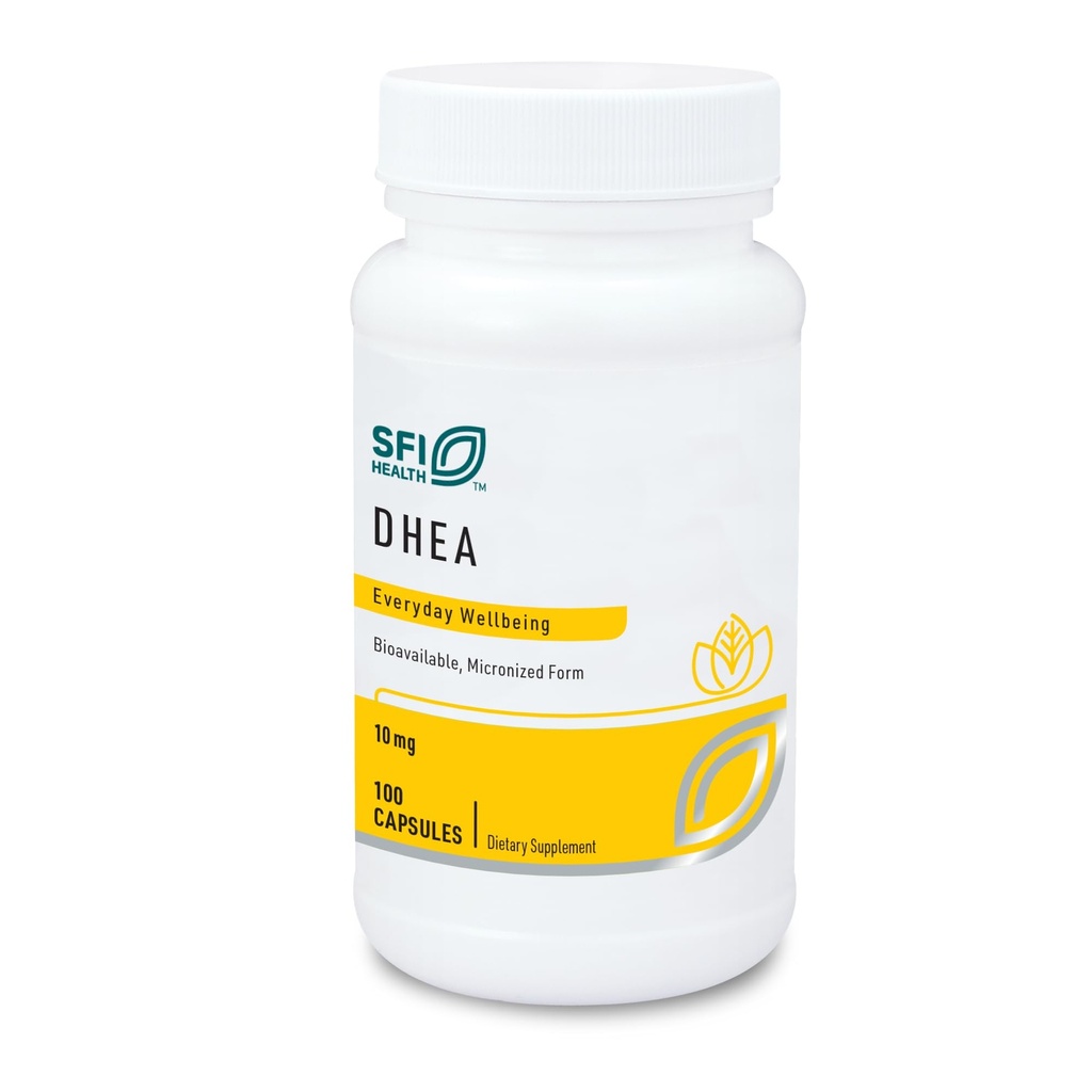 SFI Health Klaire Labs DHEA 10mg - Dehydroepiandrosterone Derived from Wild Yam - Micronized for Superior Absorption - Soy-Free, Hypoallergenic Supplement for Men &amp; Women (100 cápsulas)