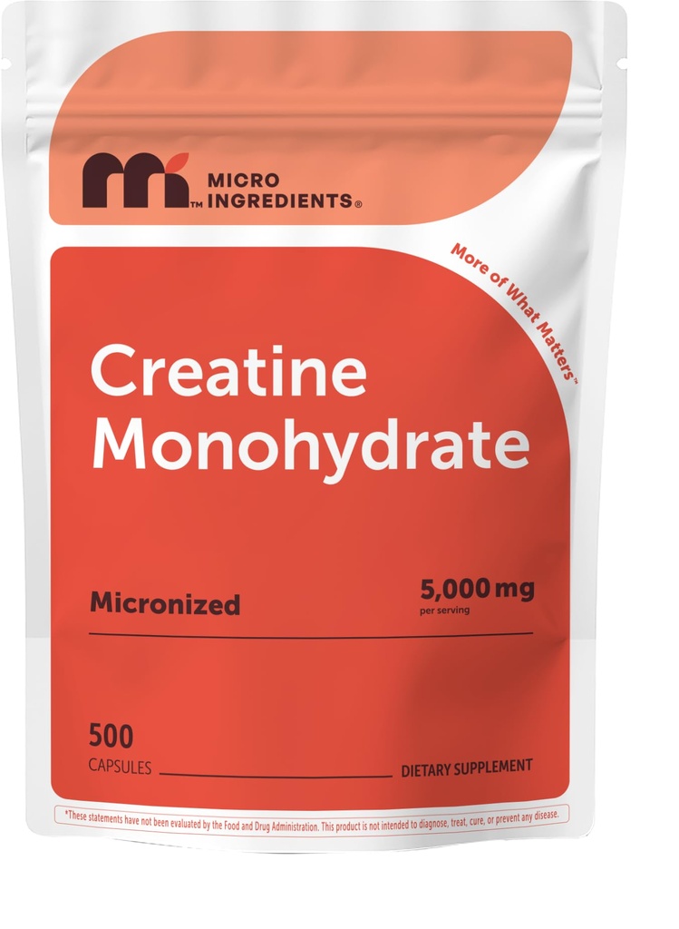Cretina Monohydrate 5,000mg, 500 cápsulas ← Pure Creatine Pills – Fuente de polvo micronizada + desenfrenada, Easy Absorption ← Pre Workout & Muscle Health Support TEN Keto, Non-GMO