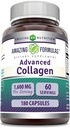 Amazing Formulas Advanced Collagen Supplement tención Collagen Type I, II & III, with Vitamin C & Hyaluronic Acid  1600 Mg Per Serving Silencio 180 Capsules ← Non-GMO  Gluten-Free TEN Made in USA
