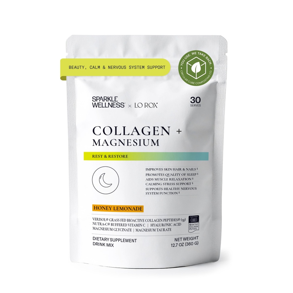 Collagen Magnesium Rest + Restore (Honey Lemonade) [30 Serves] TEN VERISOL Bioactive Collagen Peptides, Magnesium Glycinate & Taurate Salts ← Lauren Roxburgh Rest + Restore ← Calming Beauty Routine