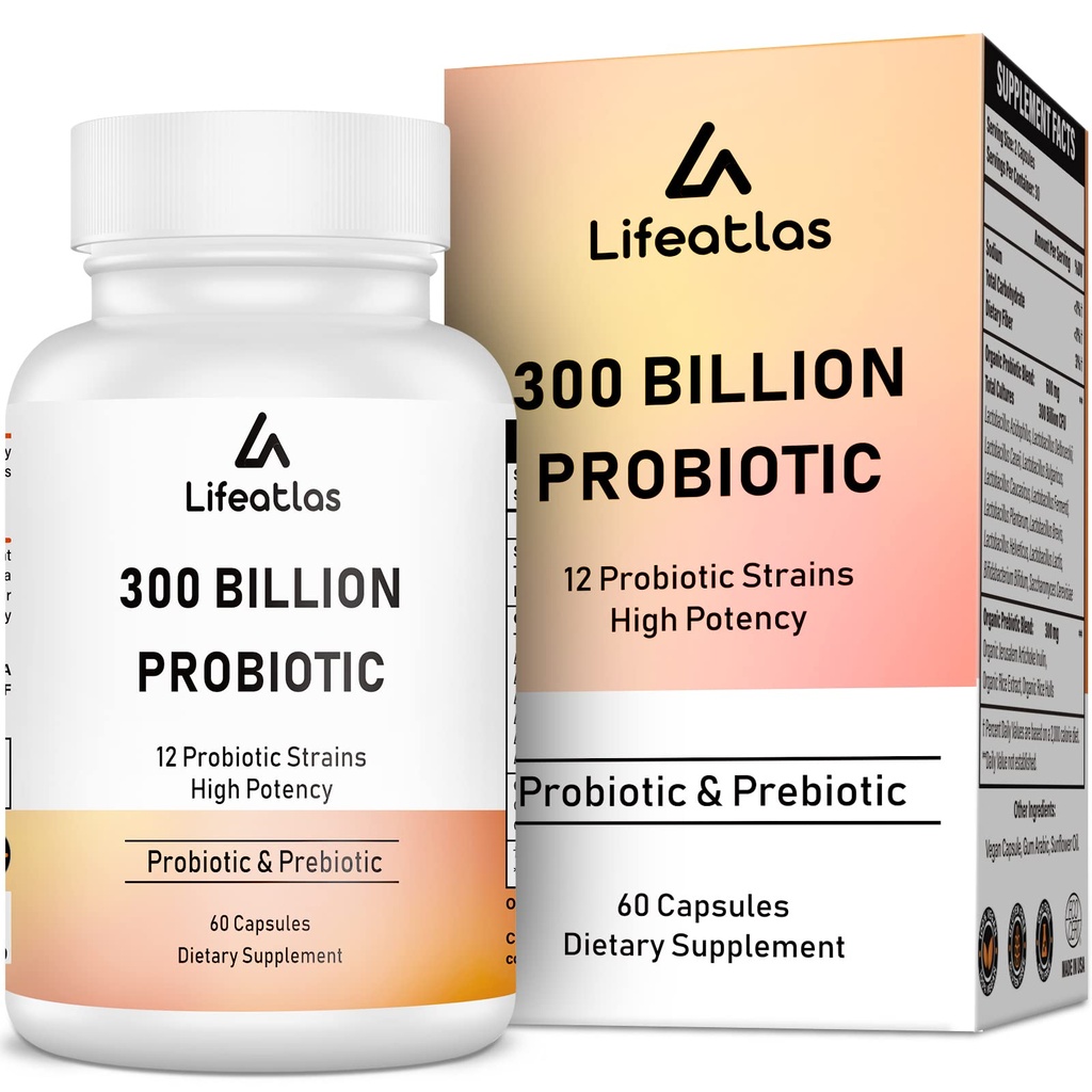 Probióticos CFU 300 Billones - Probióticos para Mujeres y Hombres, 12 Estrechos Probióticos Plus Prebiótico, para Immune &amp; Digestivo, Gut Health, Gas Bloating, Estante Estante - 60 Caps
