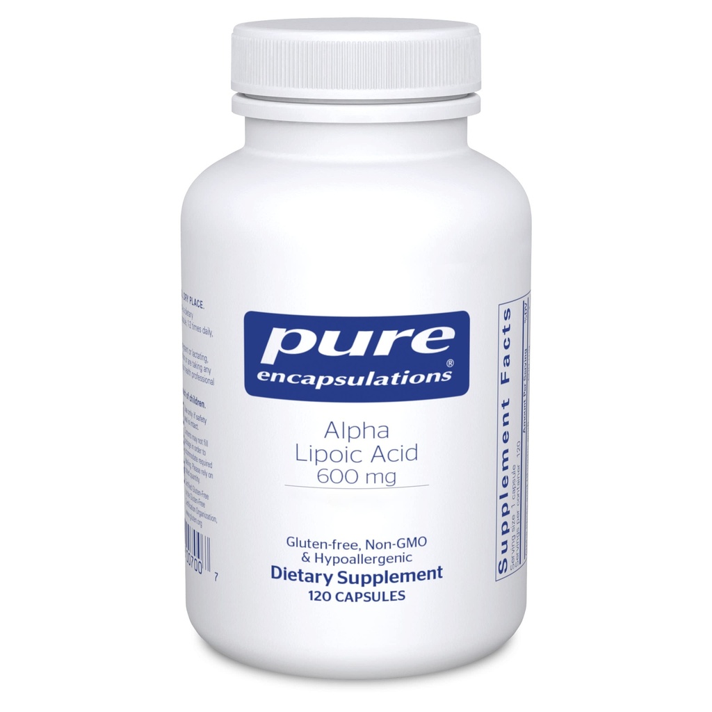 Encapsulaciones puras Ácido Lipoico alfa 600 mg - Suplemento ALA para el soporte de hígado, antioxidantes, salud nerviosa, salud cardiovascular y soporte de carbohidratos - ácido alfa lipoico Premium - 120 cápsulas