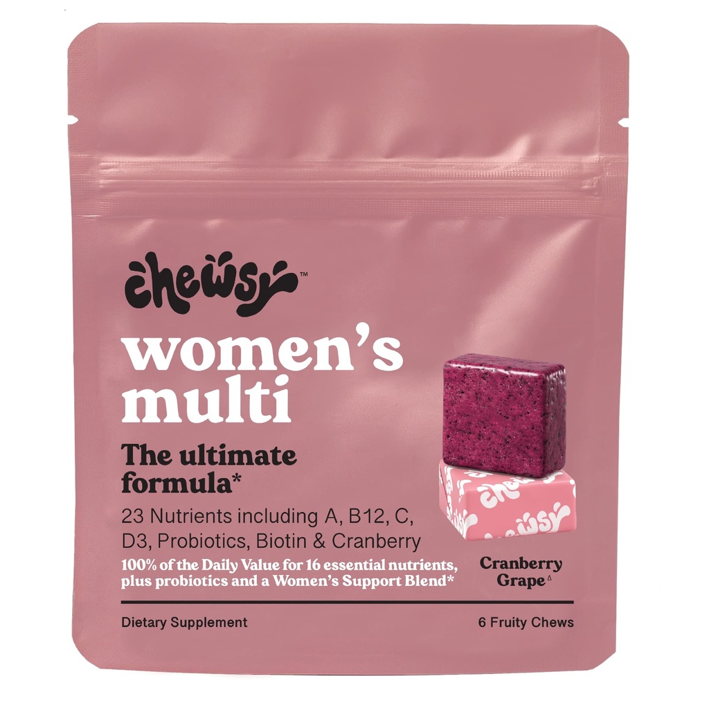 Chewsy - Mandíbulas multivitamínicas para mujeres - Soporte de inmuno y energía, vitaminas C, B12, A, D, E, ácido fólico, probióticos, biotina - suministro de 6 días
