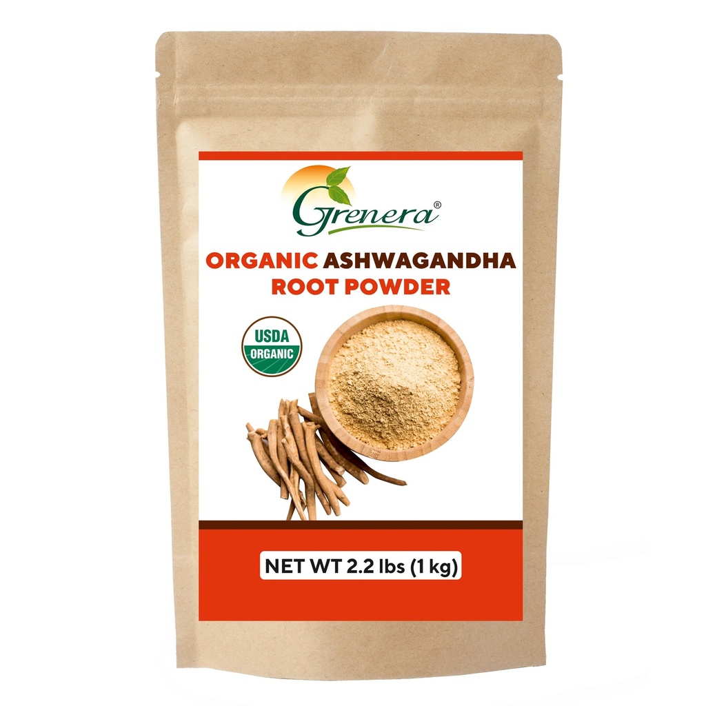 Grenera Organic Ashwagandha Powder 2.2 lbs (35.2 Ounce) (Conania somnifera) - Orgánico, Vegan, Kosher Certified