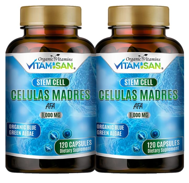 2 Celulas Madres AFA Stem Natural Cell 120 Capsules 1000 mg Blue Green Algae Non GMO Gluten Free Aphanizomenon Flos-aquae Bio celula Madre Suplemento