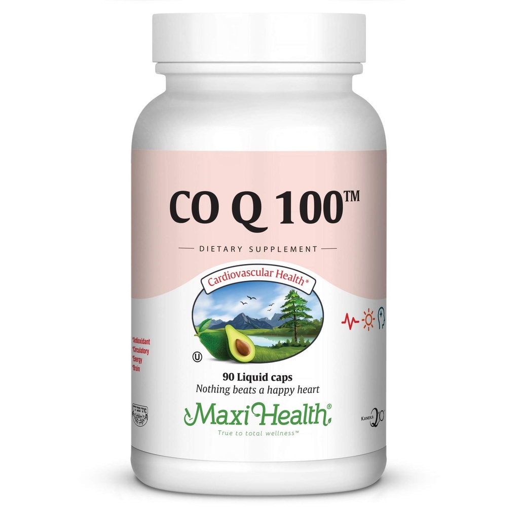 Maxi Health COQ10 100mg cápsulas – 100 mg Coenzyme Q10 para el apoyo al corazón y la energía – Kosher certificado CO Q 10 suplemento – Suplementos de salud sin gluten y sin gluten - 90 cápsulas líquidas
