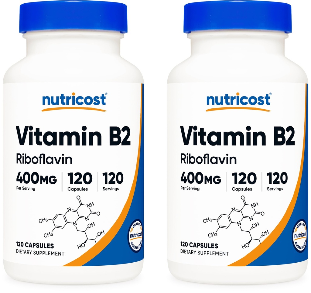 Nutricost Vitamina B2 (Riboflavin) 400mg, 120 cápsulas (2 botellas)