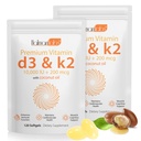 2 Bolsa Vitamina D3 K2 Suplemento Softgel, Vitamina D3 K2 Softgel con 10000 UI apoya Immune, Heart, Teeth & Bone Health, Libre de GMO, Gluten, Soy