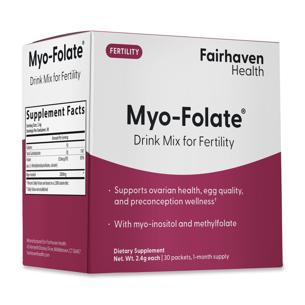 Fairhaven Health Folate and Myo Inositol Powder for Women - 1 Por día, Suplemento Femenino de Fertilidad, Salud Ovárica y Calidad del Huevo - 2000 mg Myo-Inositol y 333 mcg Methylfolate – 30 Stick Packs