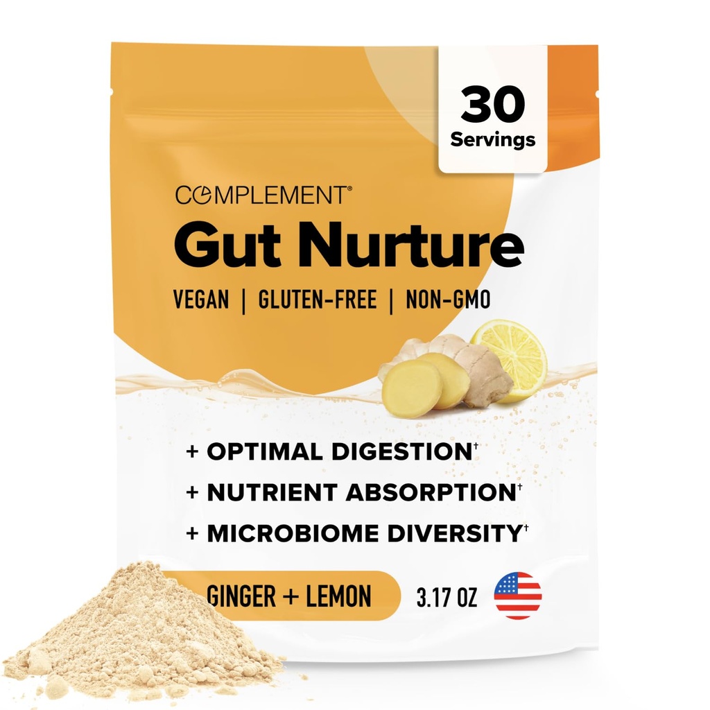 Complemento Gut Nurture Prebiótico + Postbiótico Polvo Superalimentario para Reparación de Gotas Lácteas, Probióticos para Salud Digestiva - Ginger Root - 30 Servimientos
