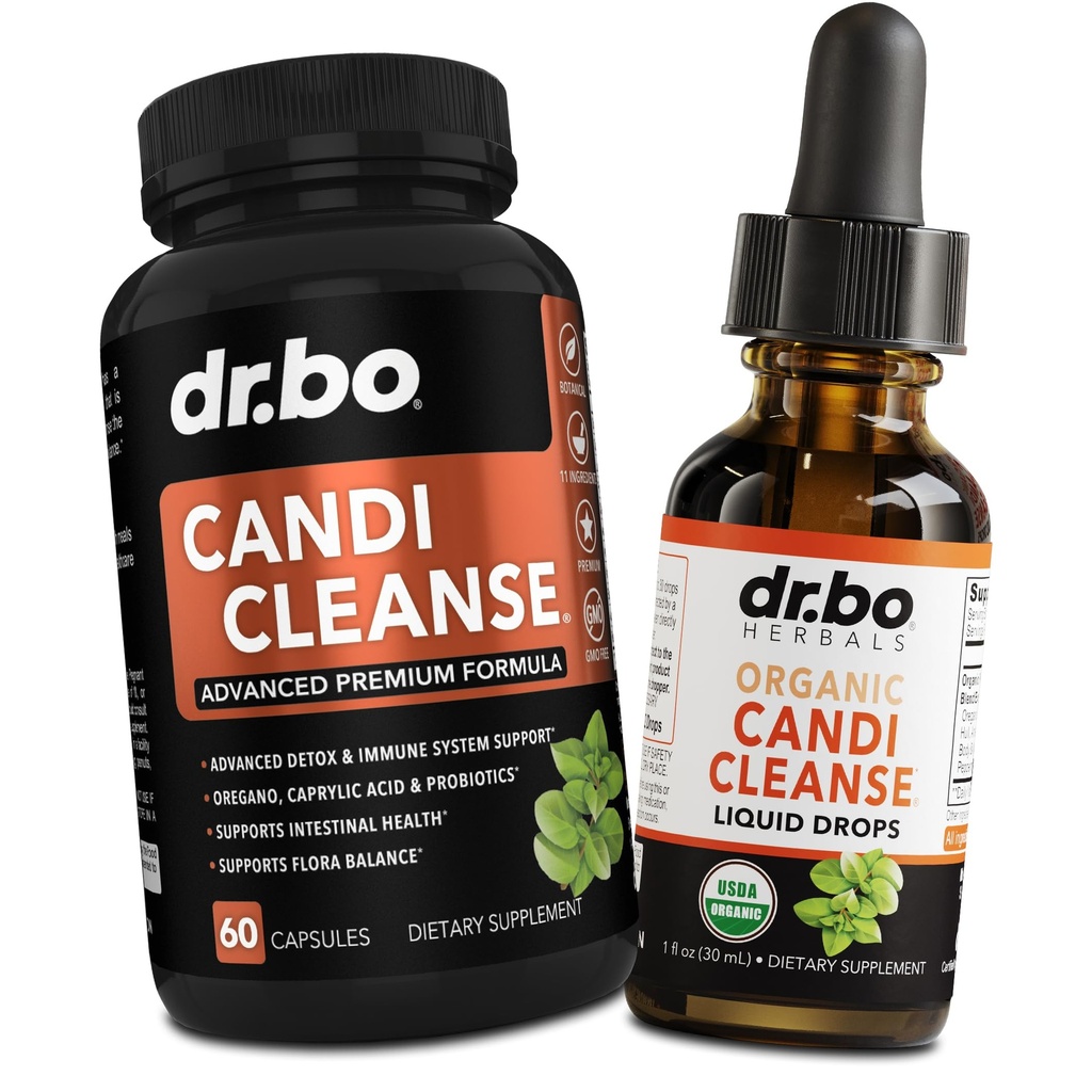 Candi Cleanse Support Suplemento Pills & Drops - Organic Oregano Oil Drops Liquid &amp; Black Walnut Wormwood - Extra Strength Natural Oral Gut Cleanser Detox Health Supplements & caprylic Acid Capsules