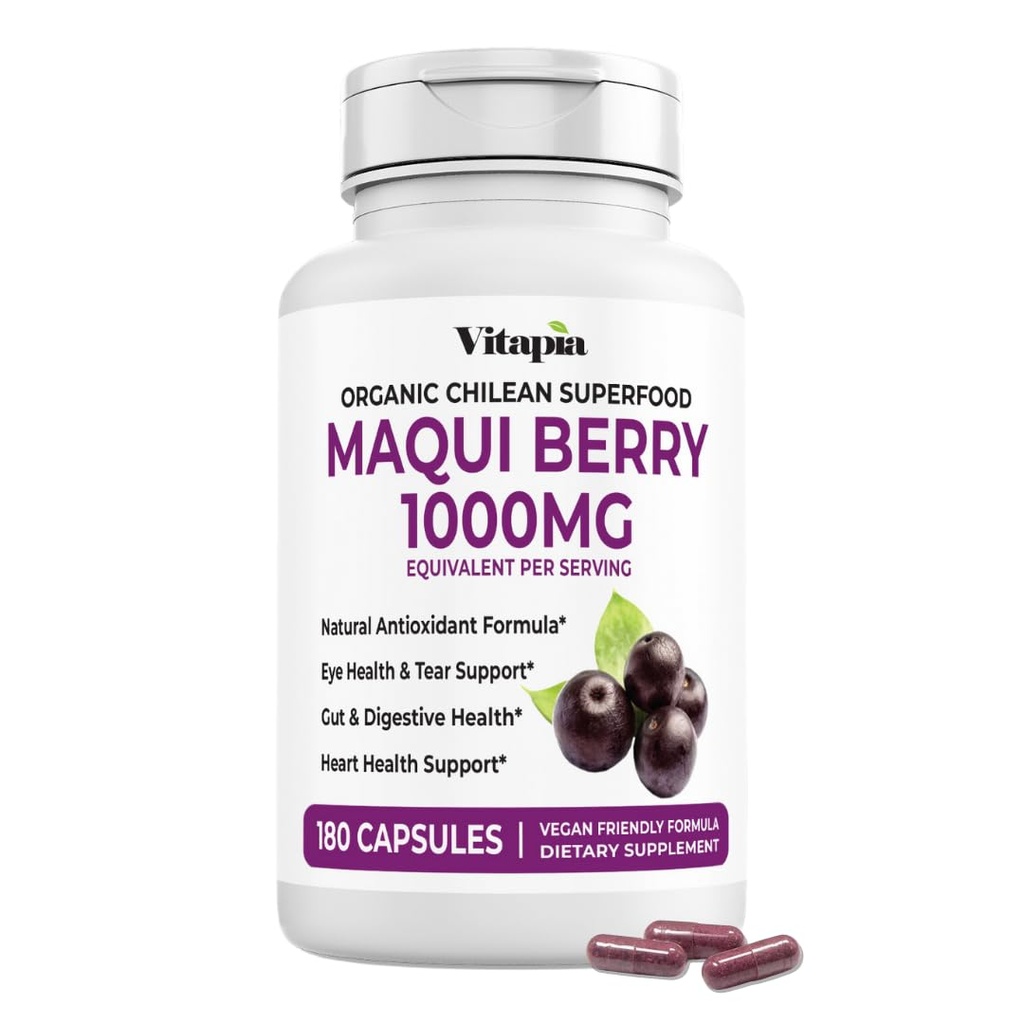 Vitapia Maqui Berry 1000mg - Maqui Berry Powder Suplemento - Vegan Friendly, Non-GMO y Gluten-Free - 180 Veggie Capsules