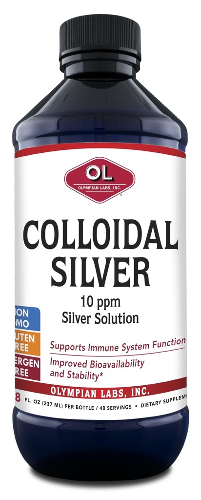 Laboratorios Olímpicos Colloidal Plata 8floz 45 Servimientos - 10ppm Purificado Biodisponible Plata Immune Soporte