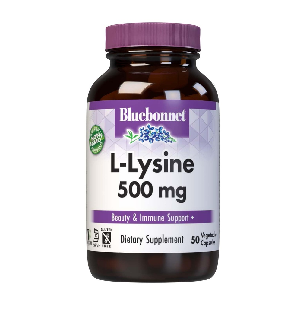 Bluebonnet L-Lysine 500 mg cápsulas de vitamina, 50 conteo