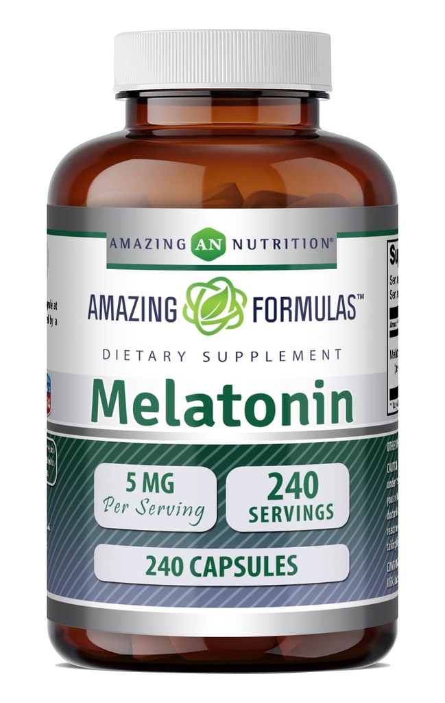 Amazing Fórmulas Melatonin Suplemento Silencio 5 Mg Por Serving ← 240 Capsules ← No-GMO TEN Gluten Free TEN Made in USA